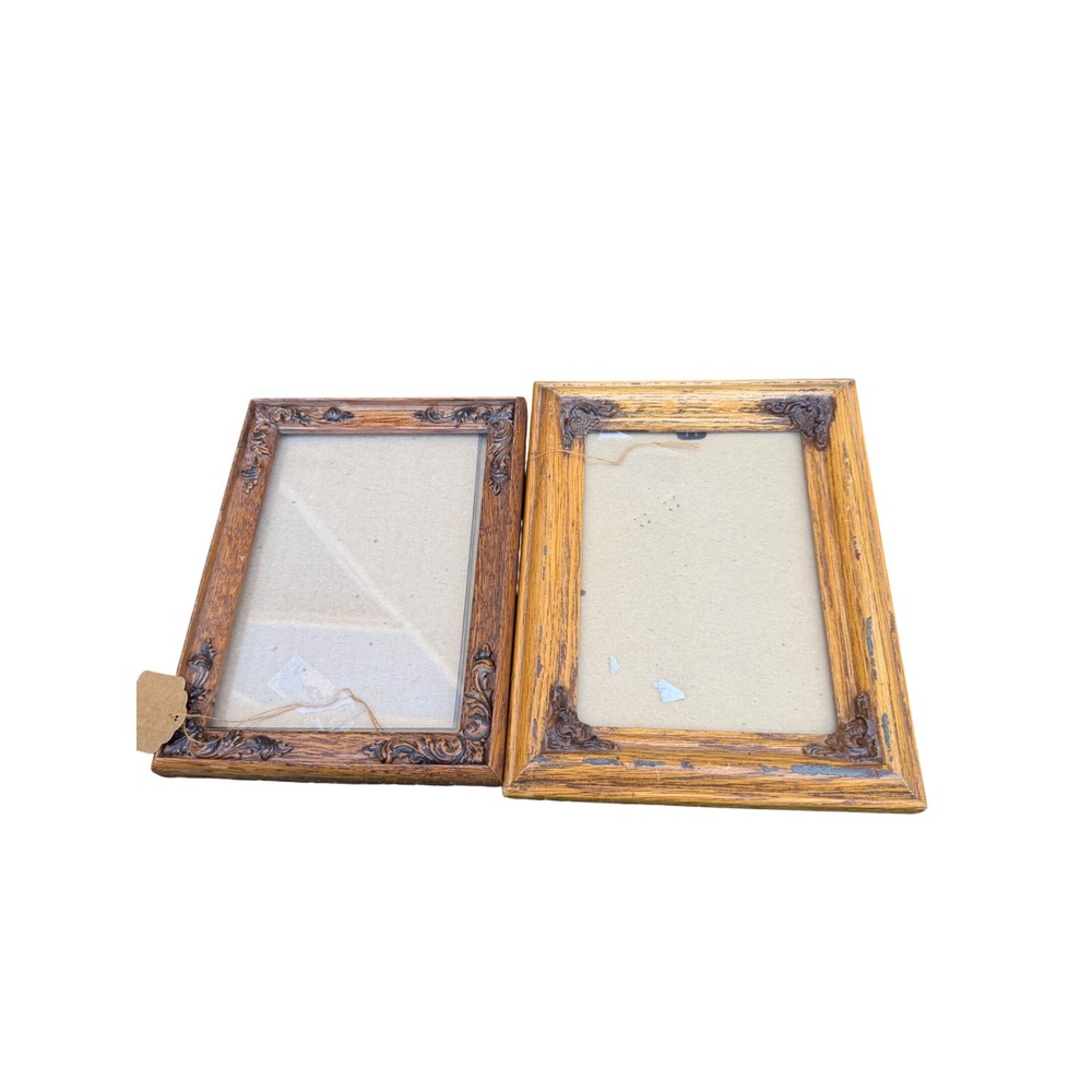 Vintage Wood Picture Frame Set Ornate Scroll Corner Detail Rustic Oak Finish 2pc